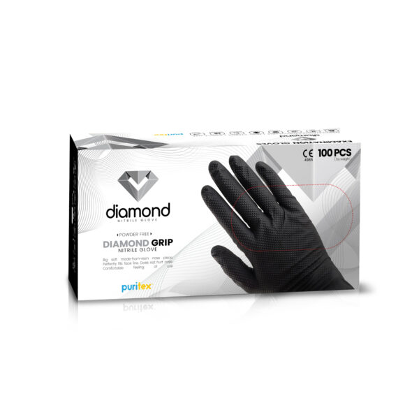 Nitrile Powder Free Diamond Grip Glove - Black