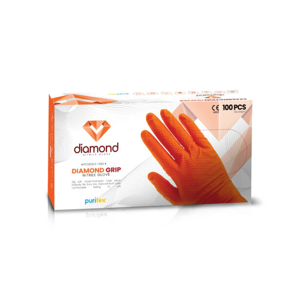 Nitrile Powder Free Diamond Grip Glove - Orange